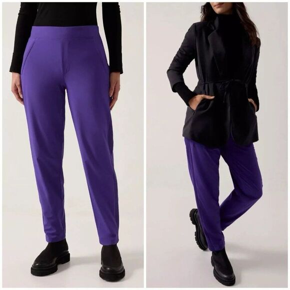 Athleta Brooklyn Lined Pant Womens 8 Tall Noble Blue Purple Zip Pockets - Picture 2 of 4